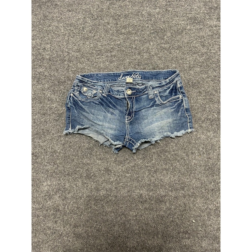 Love Notes Shorts Womens Size 9/10 Blue Denim Cut Off Low Rise Y2K Rhinestone